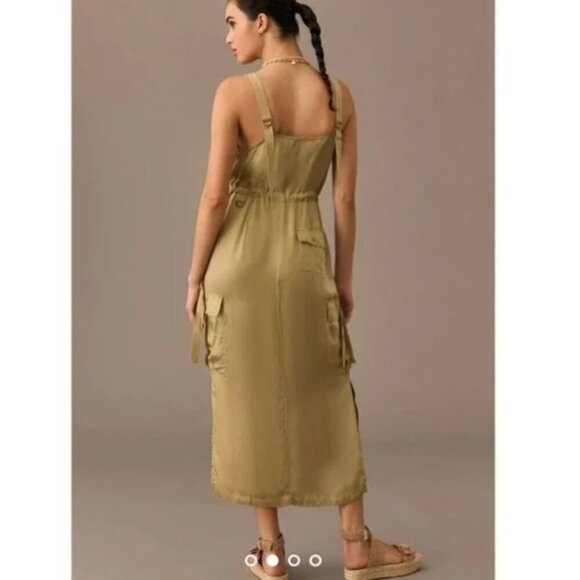 Anthropologie Love the Label Satin Utility Cargo Midi Dress - Picture 2 of 10